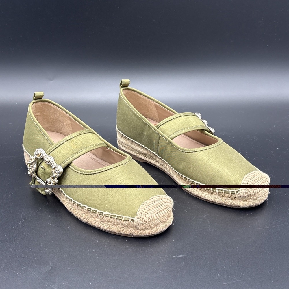 Sam Edelman Maddy Olive Green Linen Floral Buckle Mary Jane Espadrille Flat 7.5 - Picture 3 of 9